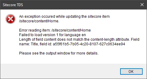 An exception occurred while updating Sitecore due to a content-length mismatch.