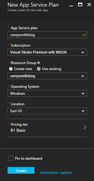 Create App Service Plan