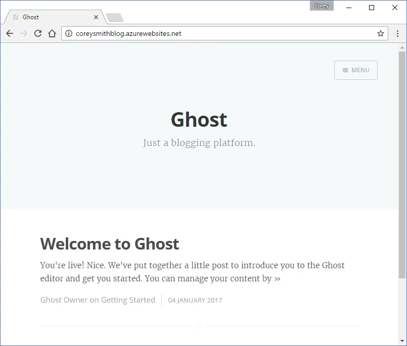 Ghost Running on Azure