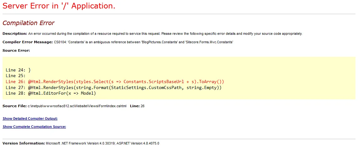 Sitecore WFFM - View Compilation Error after Upgrade to 8.1
